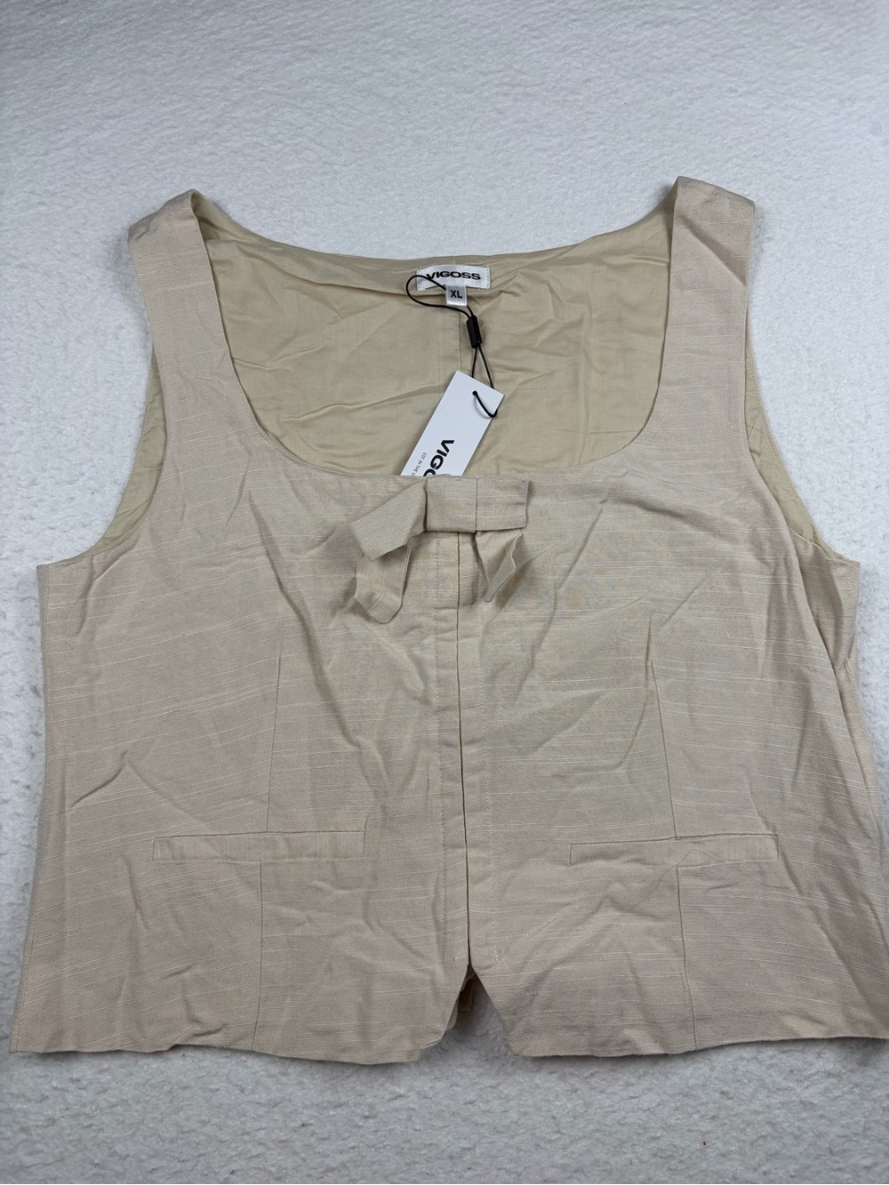 Vigoss NWT Bow Front Square Neck Linen Blend Vest Top Cream XL - Picture 4 of 9